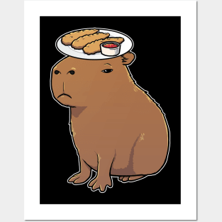 Capybara with Chicken Tenders on its head Posters and Art